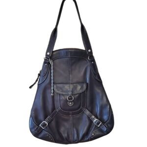 Hayden Harnett Dark Brown Vegan Leather Hobo‎ Bag With Buckles